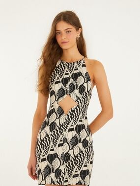 NWT Farm Rio sand diamond seashell serenade cut out mini dress Small